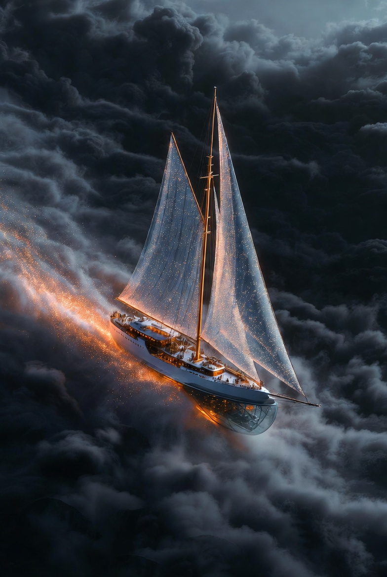 A ship sailing through clouds — vision